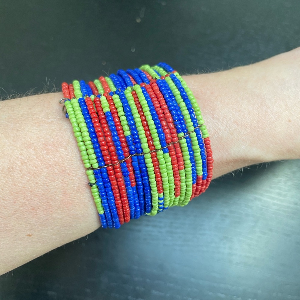 Contemporary seed beaded coil bracelet